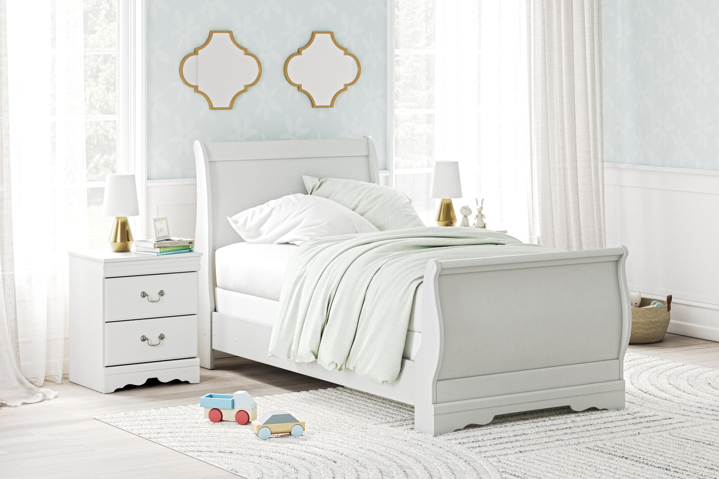 Haines Furniture Outlet - Ashley Furniture - Anarasia Bedroom - Twin Sleigh Bed / White - B129B1