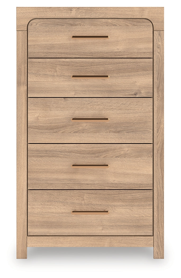 Haines Furniture Outlet - Ashley Furniture - Kinlanni Bedroom - Five Drawer Chest / Tan - PCB1360-46