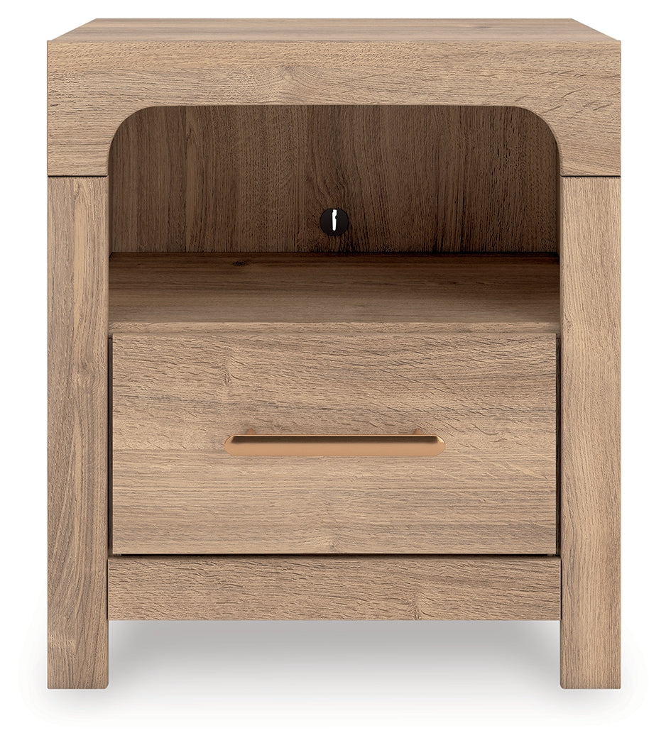 Haines Furniture Outlet - Ashley Furniture - Kinlanni Bedroom - One Drawer Night Stand / Tan - PCB1360-91