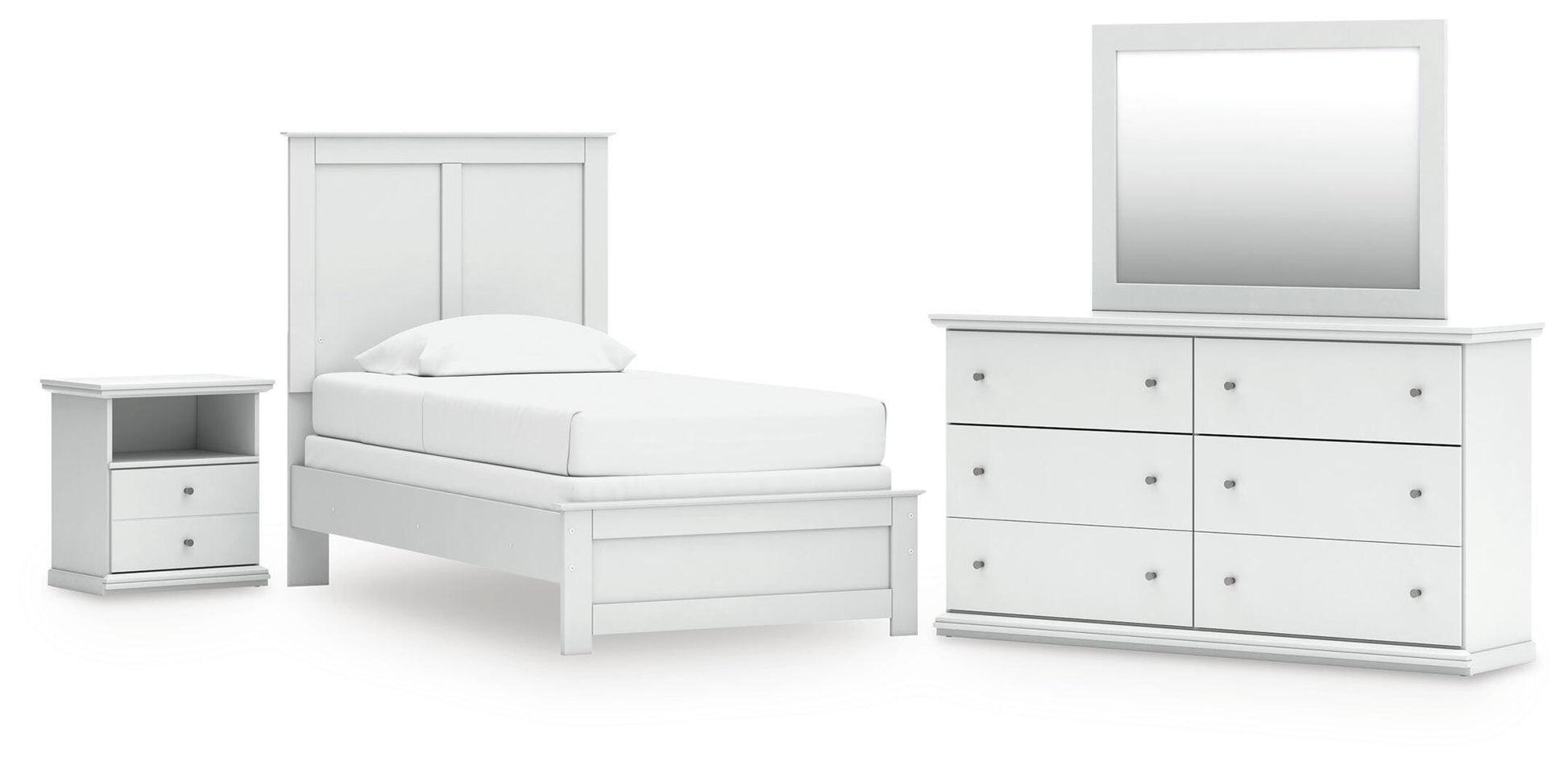 Haines Furniture Outlet - Ashley Furniture - Bostwick Shoals Twin Panel Bed, Dresser, Mirror and Nightstand - Twin Panel Bed, Dresser, Mirror and Nightstand - B139B60