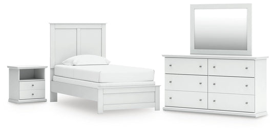 Haines Furniture Outlet - Ashley Furniture - Bostwick Shoals Twin Panel Bed, Dresser, Mirror and Nightstand - Twin Panel Bed, Dresser, Mirror and Nightstand - B139B60