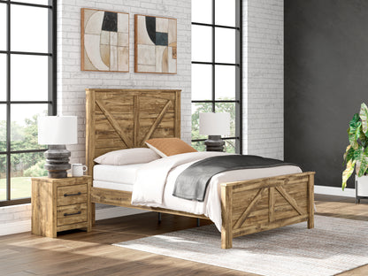 Haines Furniture Outlet - Ashley Furniture - Maystonna Bedroom - Queen Crossbuck Panel Bed / Brown - PCB1580B2
