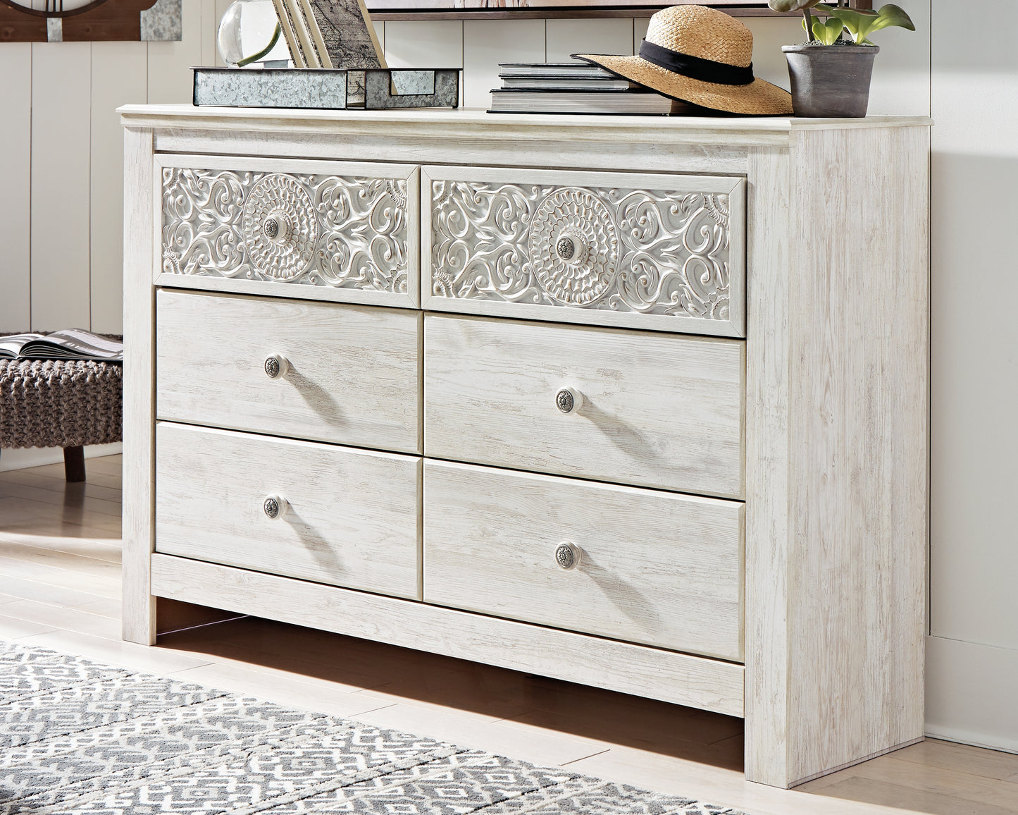 Haines Furniture Outlet - Ashley Furniture - Paxberry Bedroom - Six Drawer Dresser / Whitewash - B181-31