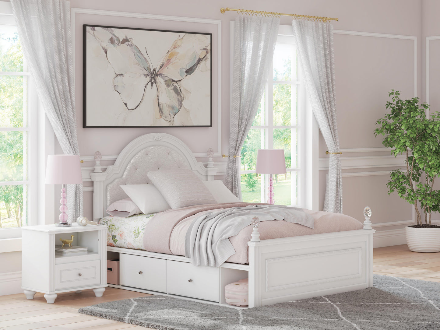 Haines Furniture Outlet - Ashley Furniture - Kozlani Bedroom - Full Upholstered Panel Bed with Storage / White - PCB1819B18