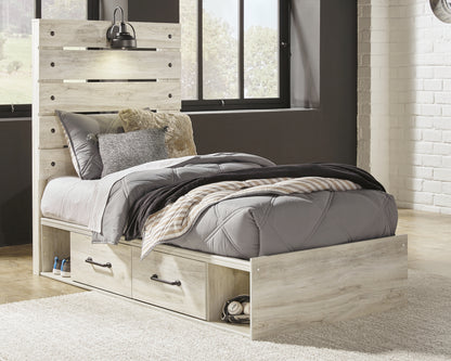 Haines Furniture Outlet - Ashley Furniture - Cambeck Bedroom - Twin Panel Bed with 2 Storage Drawers / Whitewash - B192B13