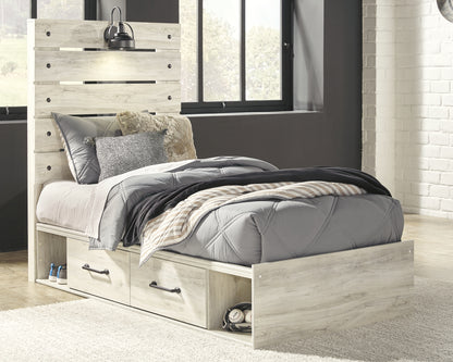Haines Furniture Outlet - Ashley Furniture - Cambeck Bedroom - Twin Panel Bed with 4 Storage Drawers / Whitewash - B192B21