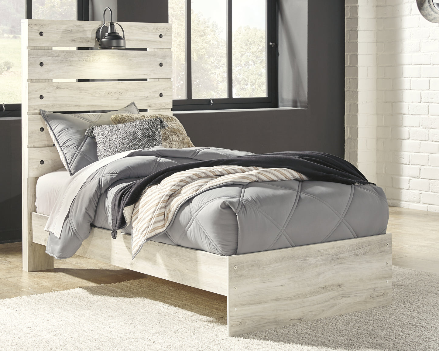 Haines Furniture Outlet - Ashley Furniture - Cambeck Bedroom - Twin Panel Bed / Whitewash - B192B2