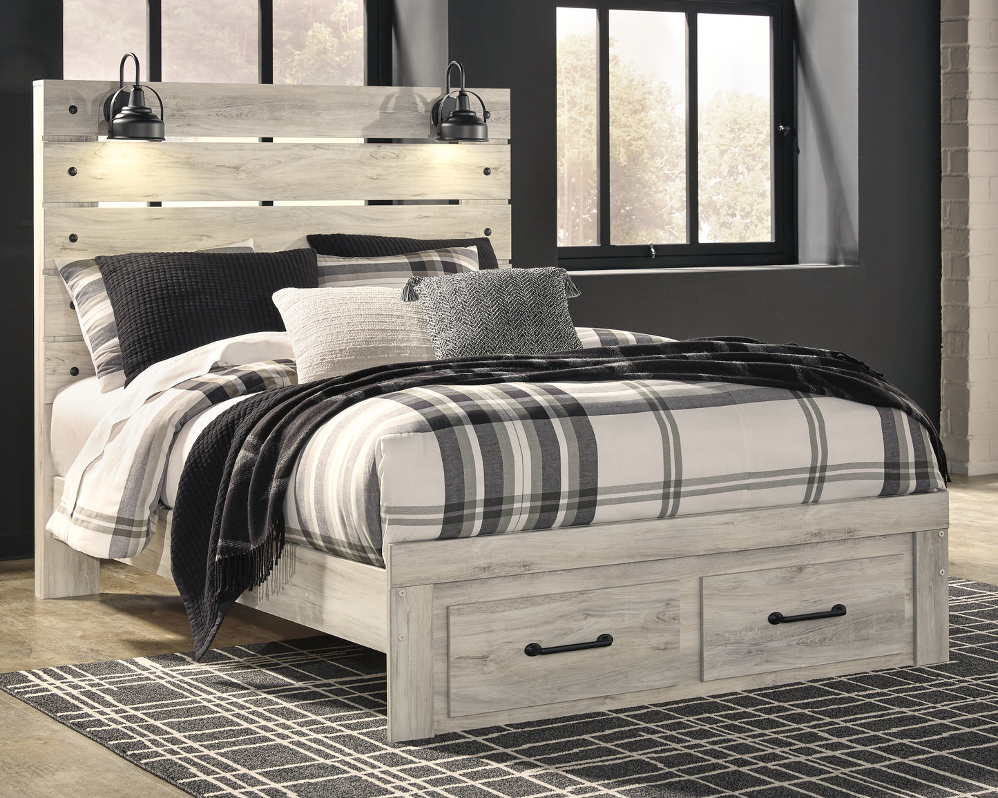 Haines Furniture Outlet - Ashley Furniture - Cambeck Bedroom - Queen Panel Bed with 2 Storage Drawers / Whitewash - B192B8