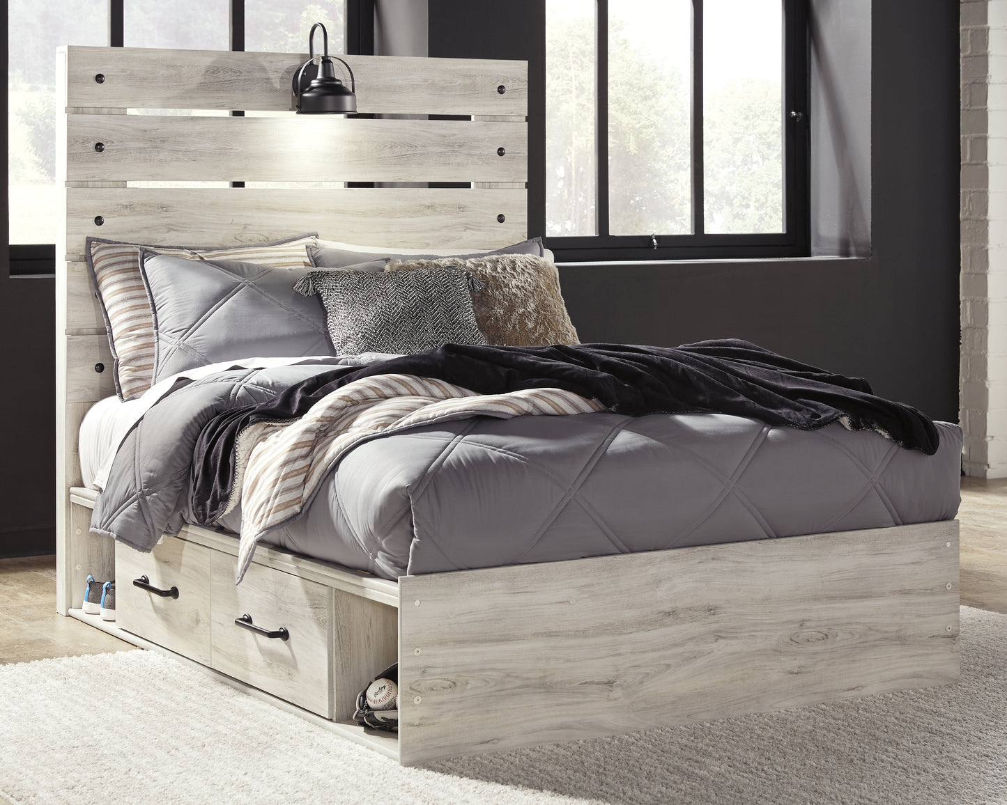 Haines Furniture Outlet - Ashley Furniture - Cambeck Bedroom - Full Panel Bed with 2 Storage Drawers / Whitewash - B192B16