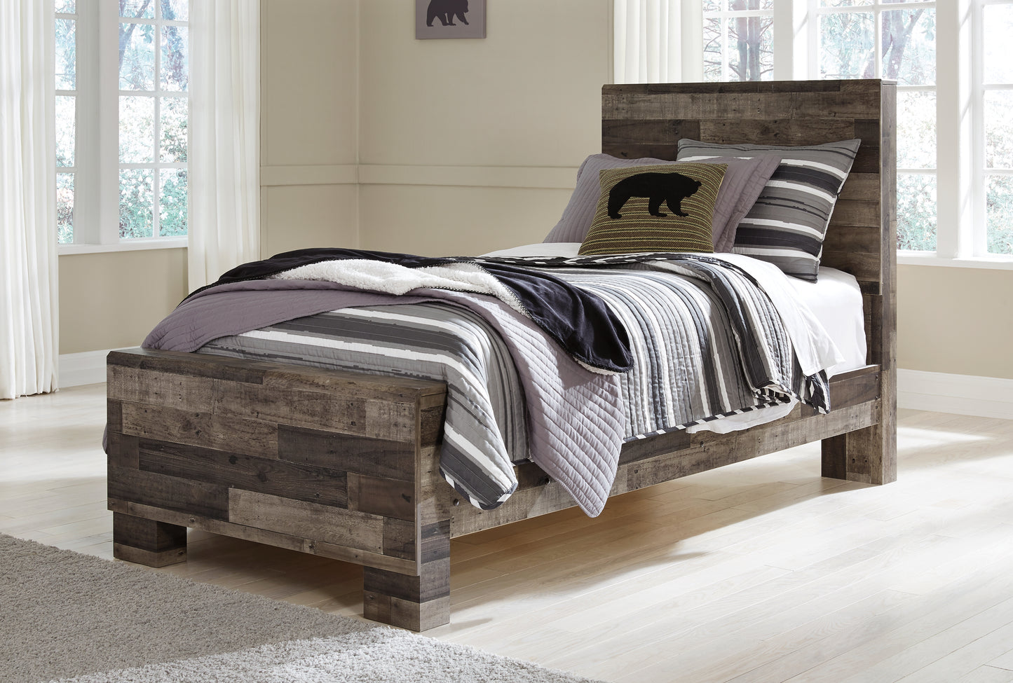 Haines Furniture Outlet - Ashley Furniture - Derekson Bedroom - Twin Panel Bed / Multi Gray - B200B2