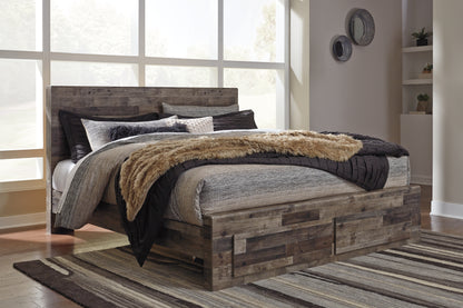 Haines Furniture Outlet - Ashley Furniture - Derekson Bedroom - King Panel Bed with 2 Storage Drawers / Multi Gray - B200B14