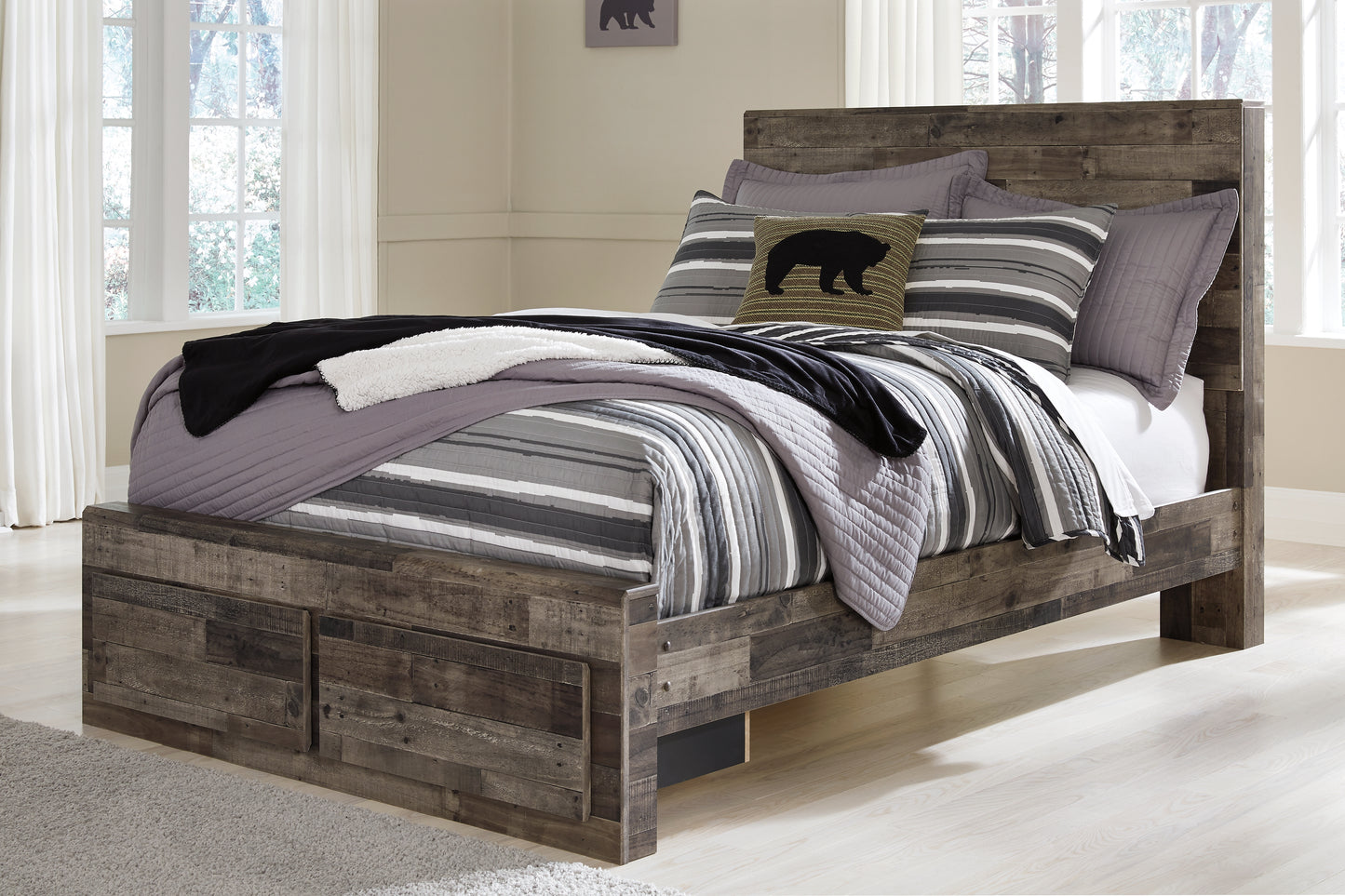 Haines Furniture Outlet - Ashley Furniture - Derekson Bedroom - Full Panel Bed with 2 Storage Drawers / Multi Gray - B200B16