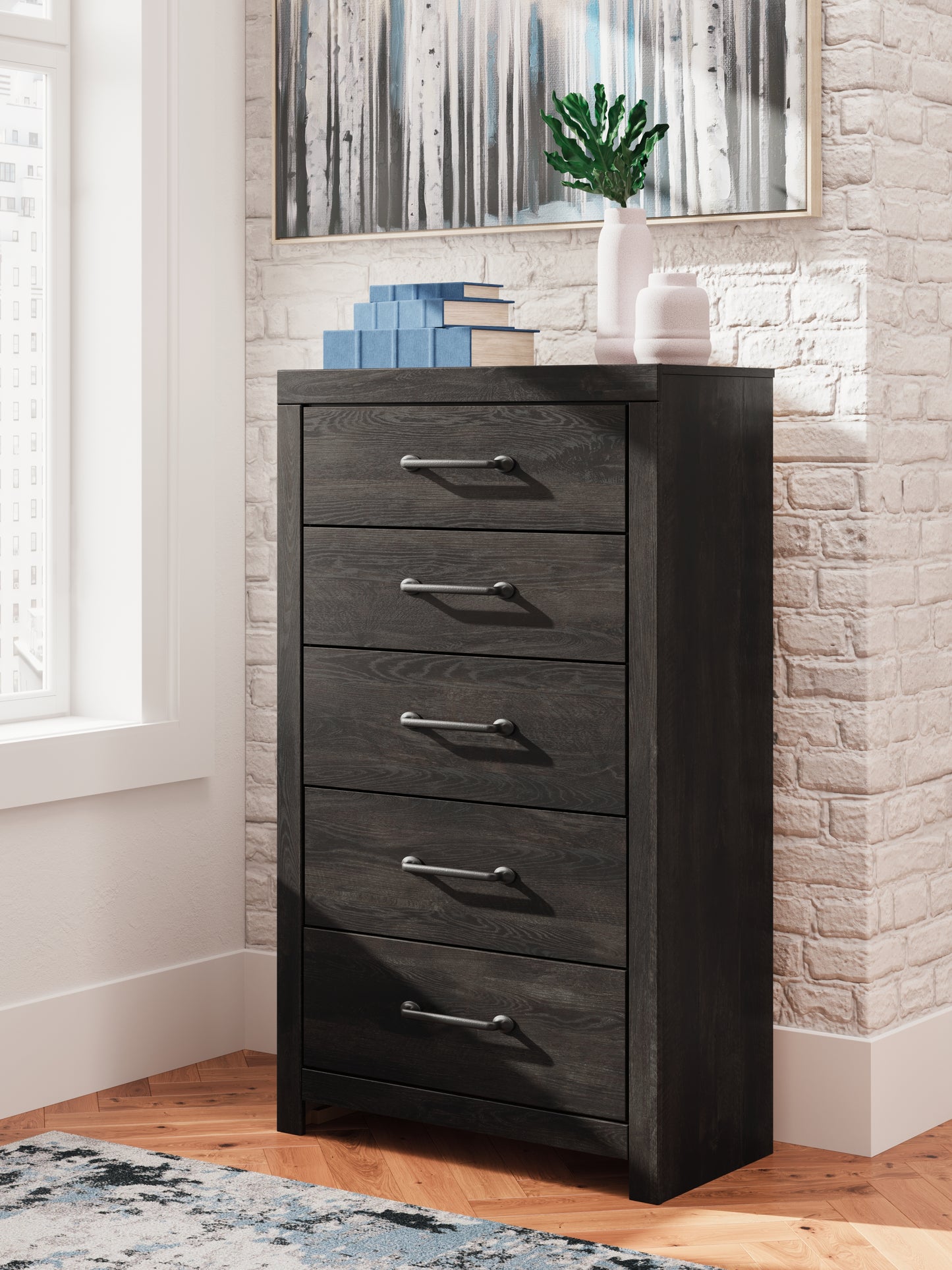 Haines Furniture Outlet - Ashley Furniture - Hollivern Bedroom - Five Drawer Chest / Dark Gray - PCB2108-46