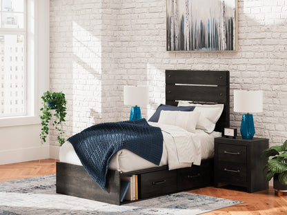 Haines Furniture Outlet - Ashley Furniture - Hollivern Bedroom - Twin Panel Bed with Storage / Dark Gray - PCB2108B18