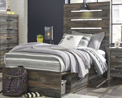 Haines Furniture Outlet - Ashley Furniture - Drystan Bedroom - Twin Panel Bed with 4 Storage Drawers / Multi - B211B11