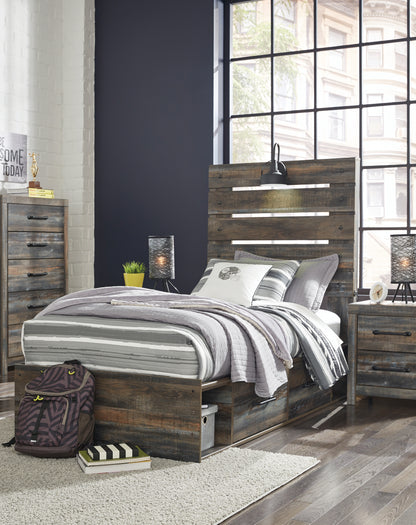 Haines Furniture Outlet - Ashley Furniture - Drystan Bedroom - Twin Panel Bed with 2 Storage Drawers / Multi - B211B8