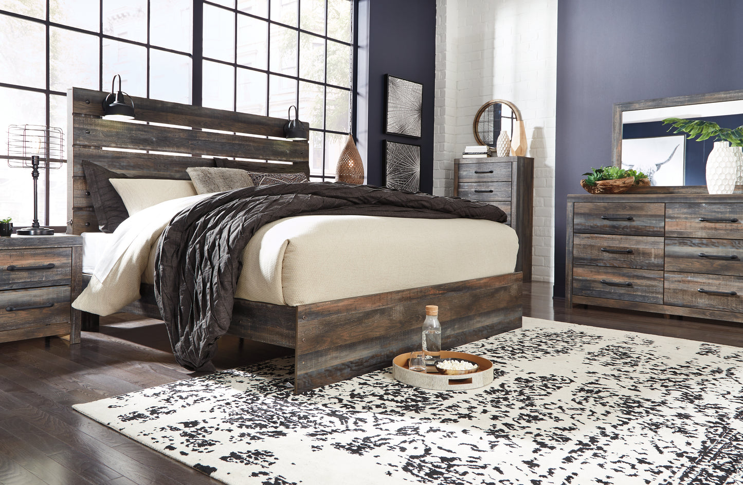 Haines Furniture Outlet - Ashley Furniture - Drystan Bedroom - King Panel Bed / Multi - B211B14