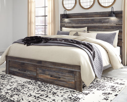 Haines Furniture Outlet - Ashley Furniture - Drystan Bedroom - King Panel Bed with 2 Storage Drawers / Multi - B211B55