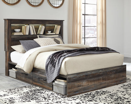 Haines Furniture Outlet - Ashley Furniture - Drystan Bedroom - Queen Bookcase Bed with 4 Storage Drawers / Multi - B211B18