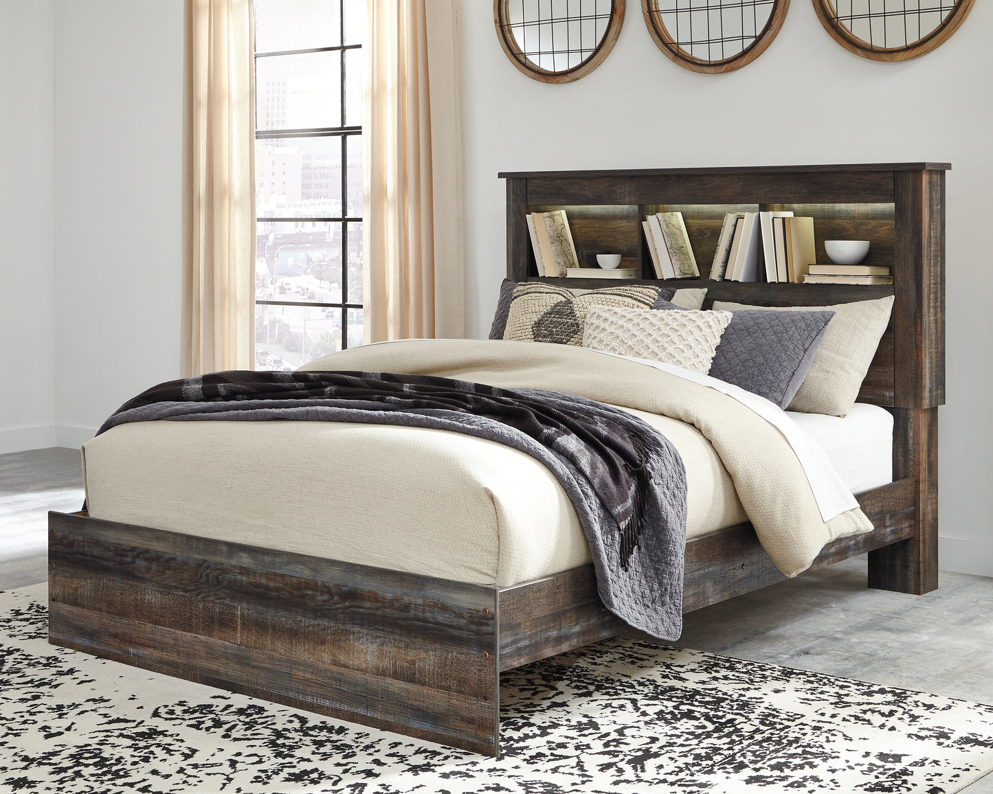 Haines Furniture Outlet - Ashley Furniture - Drystan Bedroom - Queen Bookcase Bed / Multi - B211B16