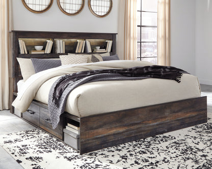 Haines Furniture Outlet - Ashley Furniture - Drystan Bedroom - King Bookcase Bed with 4 Storage Drawers / Multi - B211B52