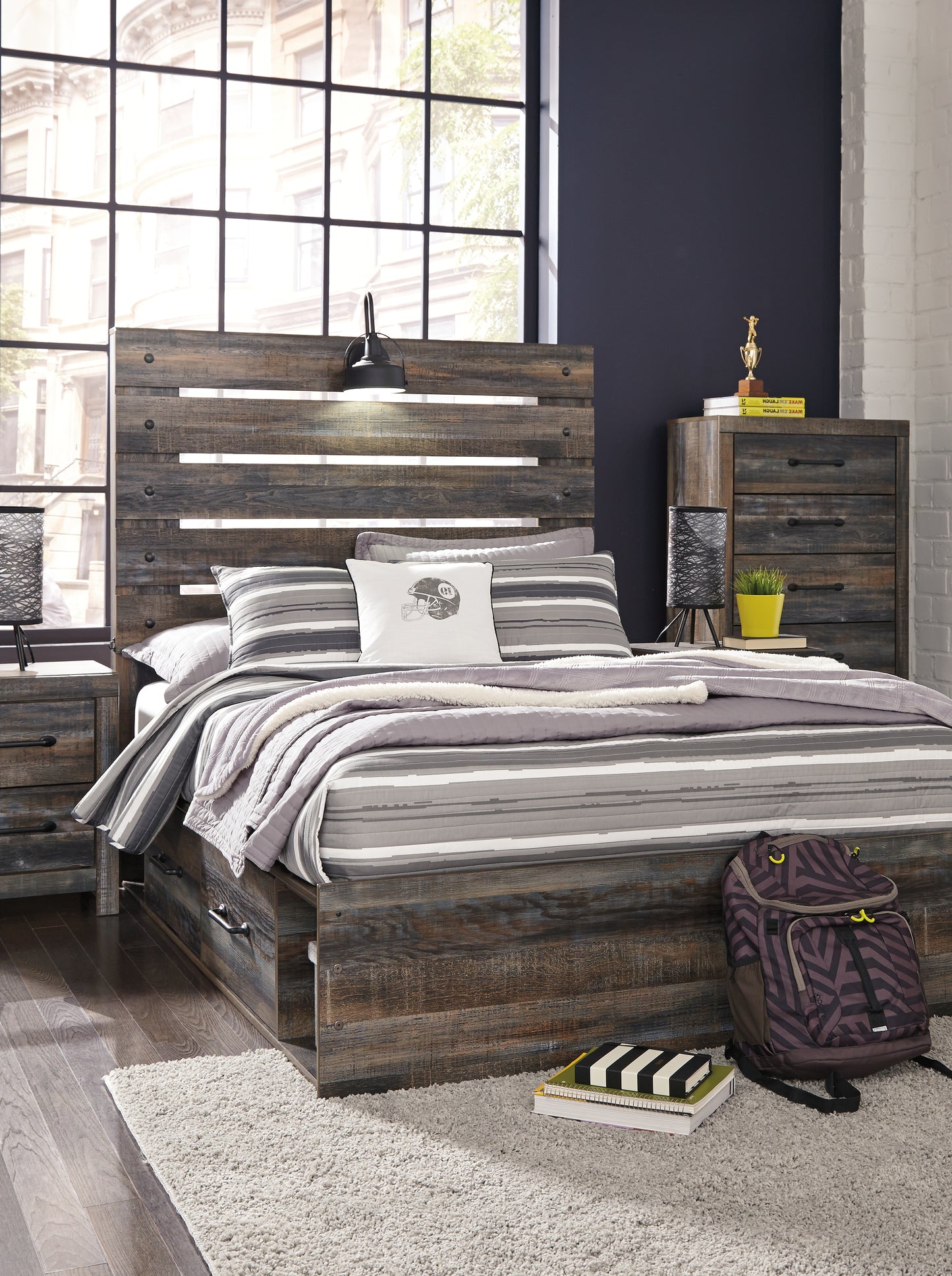 Haines Furniture Outlet - Ashley Furniture - Drystan Bedroom - Full Panel Bed with 4 Storage Drawers / Multi - B211B12