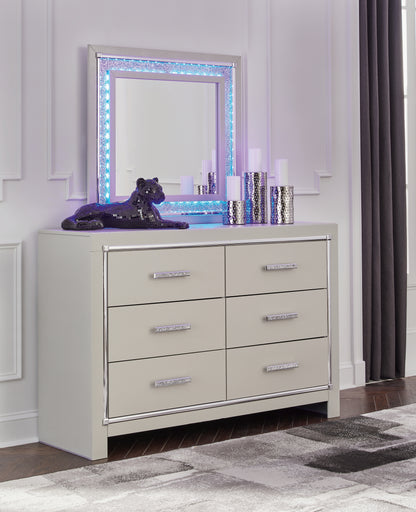 Haines Furniture Outlet - Ashley Furniture - Zyniden Bedroom - Dresser and Mirror / Silver - B2114B1