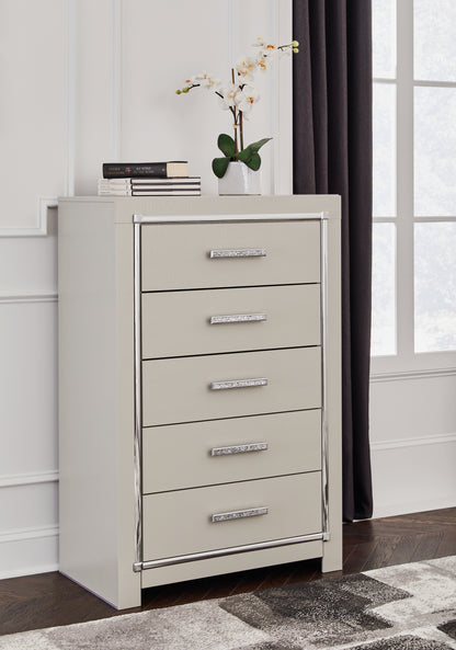 Haines Furniture Outlet - Ashley Furniture - Zyniden Bedroom - Five Drawer Chest / Silver - B2114-46
