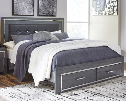 Haines Furniture Outlet - Ashley Furniture - Lodanna Bedroom - King Panel Bed with 2 Storage Drawers / Gray - B214B11