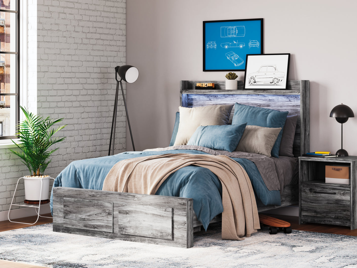 Haines Furniture Outlet - Ashley Furniture - Baystorm Bedroom - Full Panel Bed with 2 Storage Drawers / Gray - B221B34