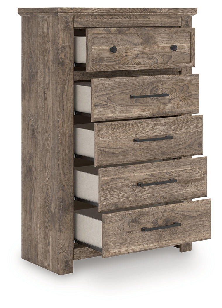 Haines Furniture Outlet - Ashley Furniture - Rusticott Bedroom - Five Drawer Chest / Brown - PCB2260-46
