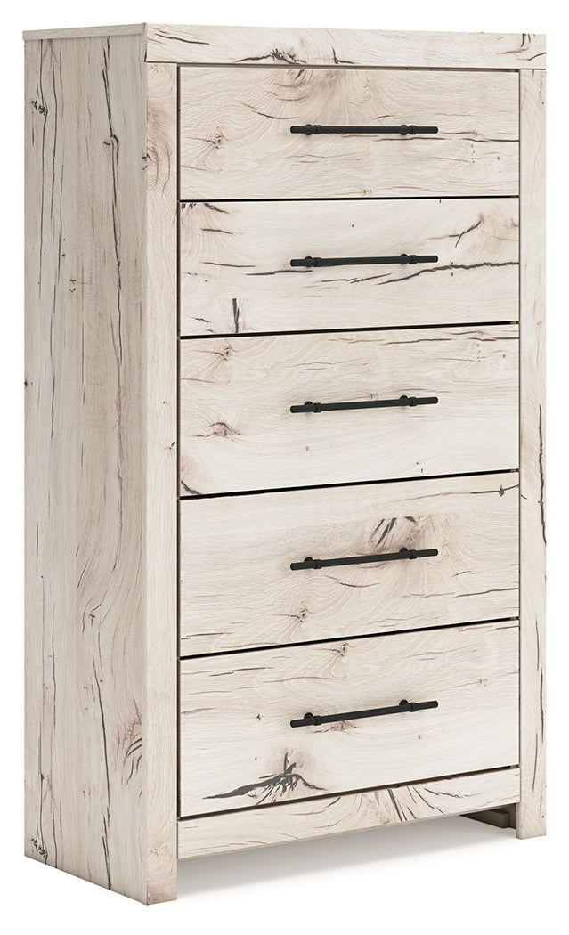 Haines Furniture Outlet - Ashley Furniture - Lawroy Bedroom - Five Drawer Chest / Light Natural - B2310-46