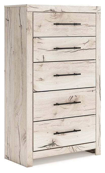 Haines Furniture Outlet - Ashley Furniture - Lawroy Bedroom - Five Drawer Chest / Light Natural - B2310-46