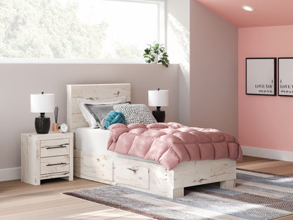 Haines Furniture Outlet - Ashley Furniture - Lawroy Bedroom - Twin Panel Bed with Storage / Light Natural - B2310B23
