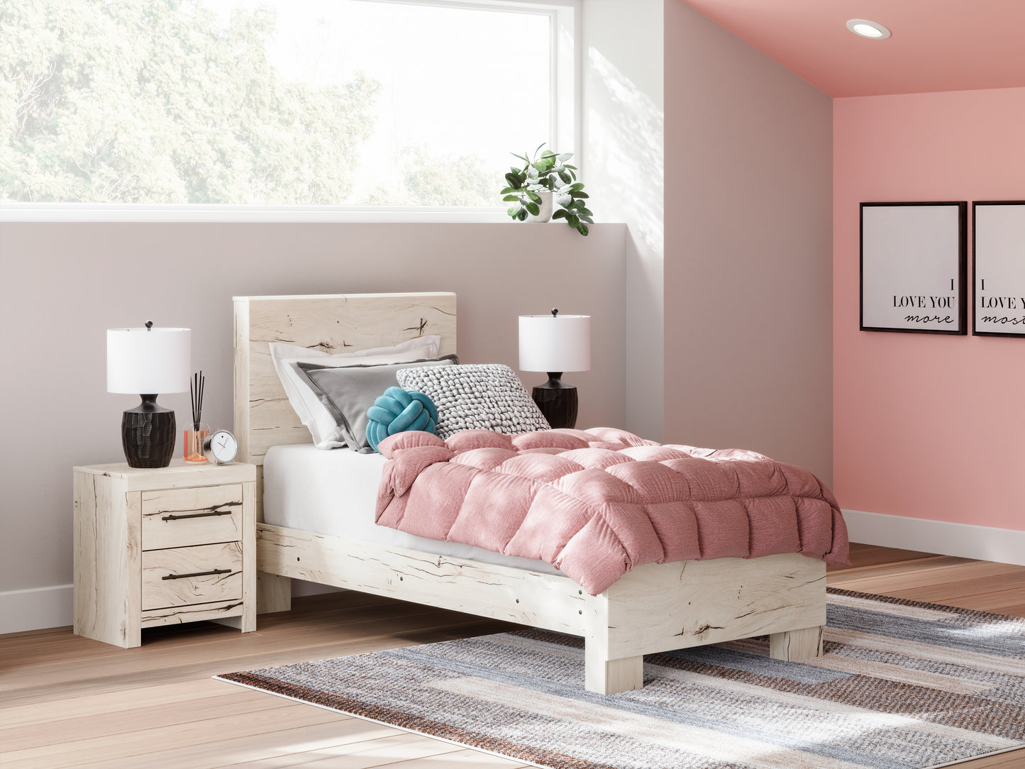 Haines Furniture Outlet - Ashley Furniture - Lawroy Bedroom - Twin Panel Bed / Light Natural - B2310B15