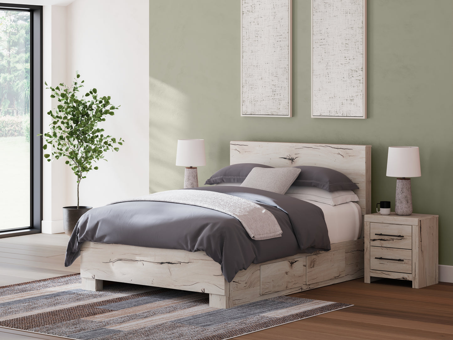 Haines Furniture Outlet - Ashley Furniture - Lawroy Bedroom - Full Panel Bed with Storage / Light Natural - B2310B42