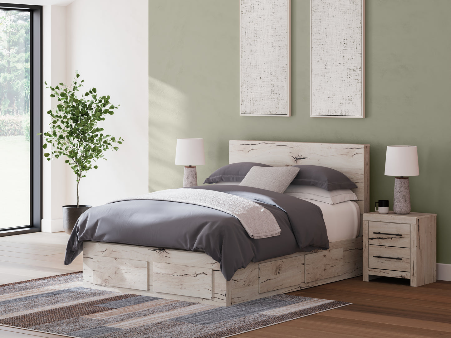 Haines Furniture Outlet - Ashley Furniture - Lawroy Bedroom - Full Panel Bed with Storage / Light Natural - B2310B42