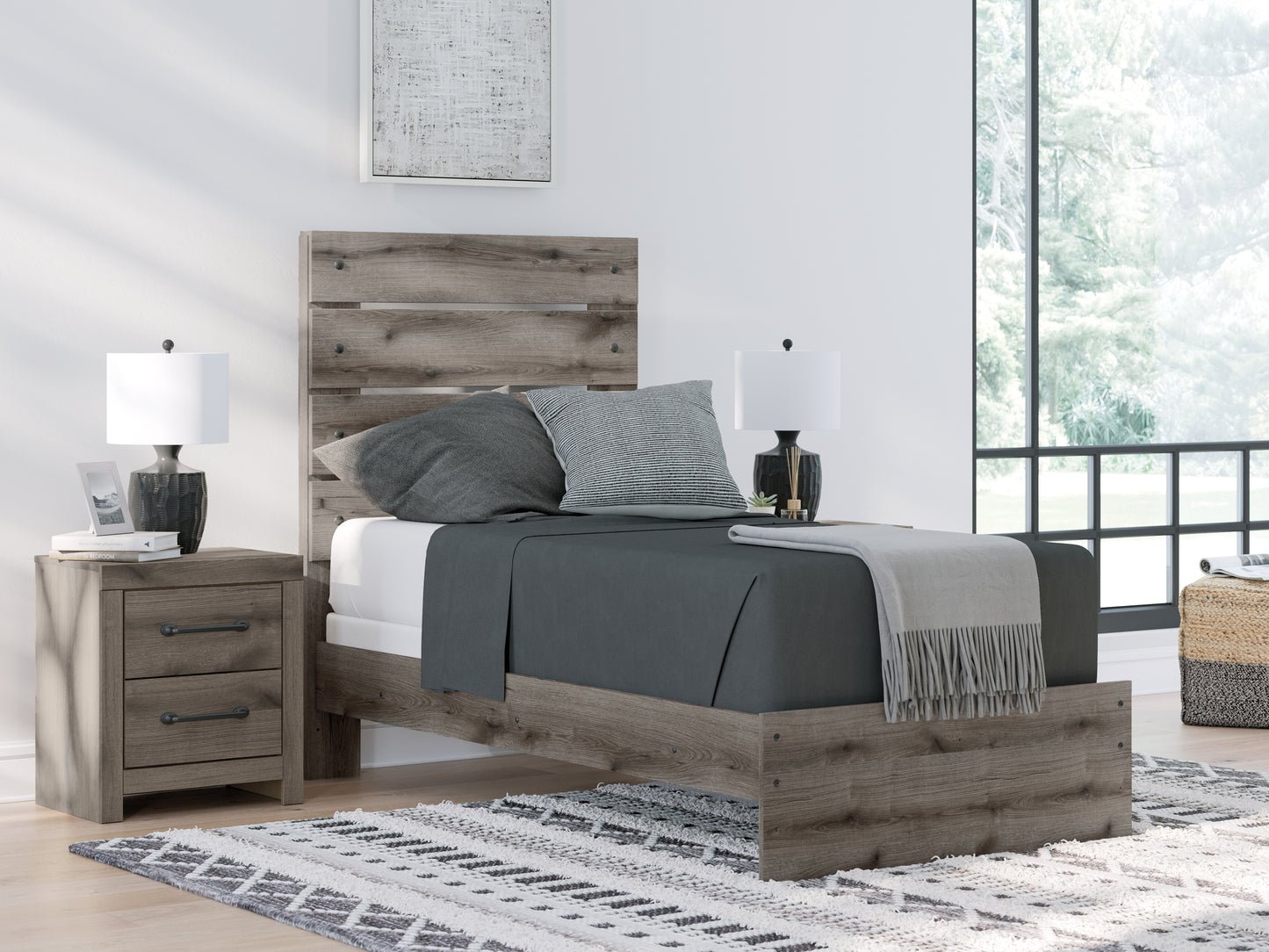 Haines Furniture Outlet - Ashley Furniture - Graystorm Bedroom - Twin Panel Bed / Brown Gray - PCB2405B12