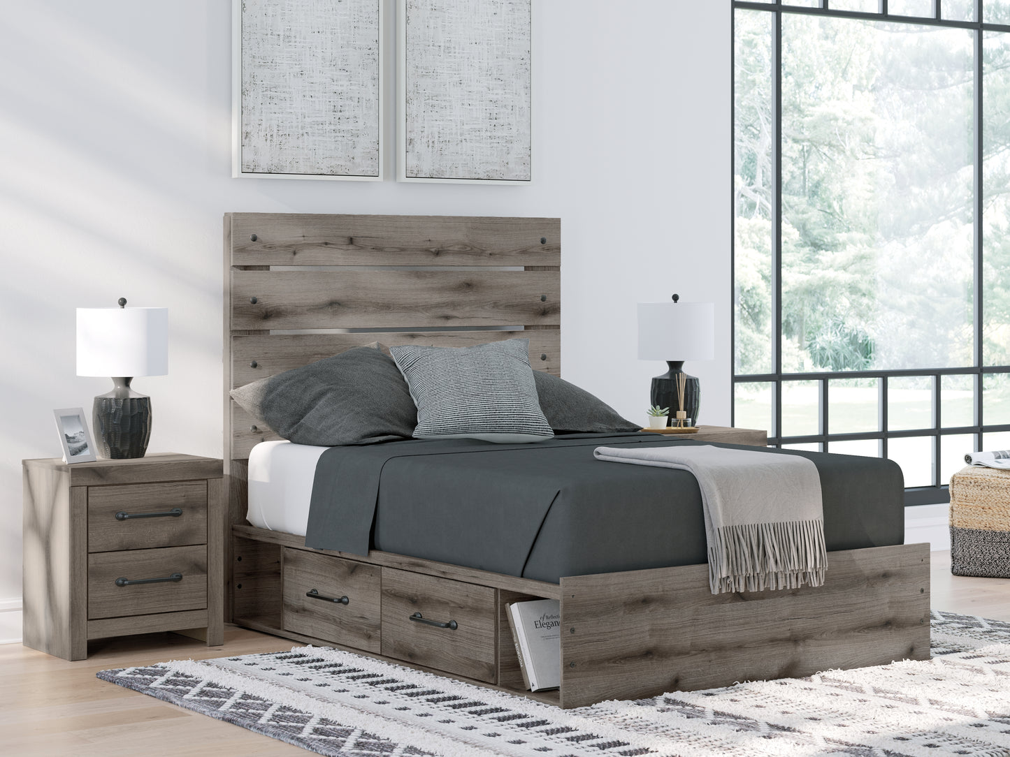 Haines Furniture Outlet - Ashley Furniture - Graystorm Bedroom - Full Panel Bed with Storage / Brown Gray - PCB2405B17