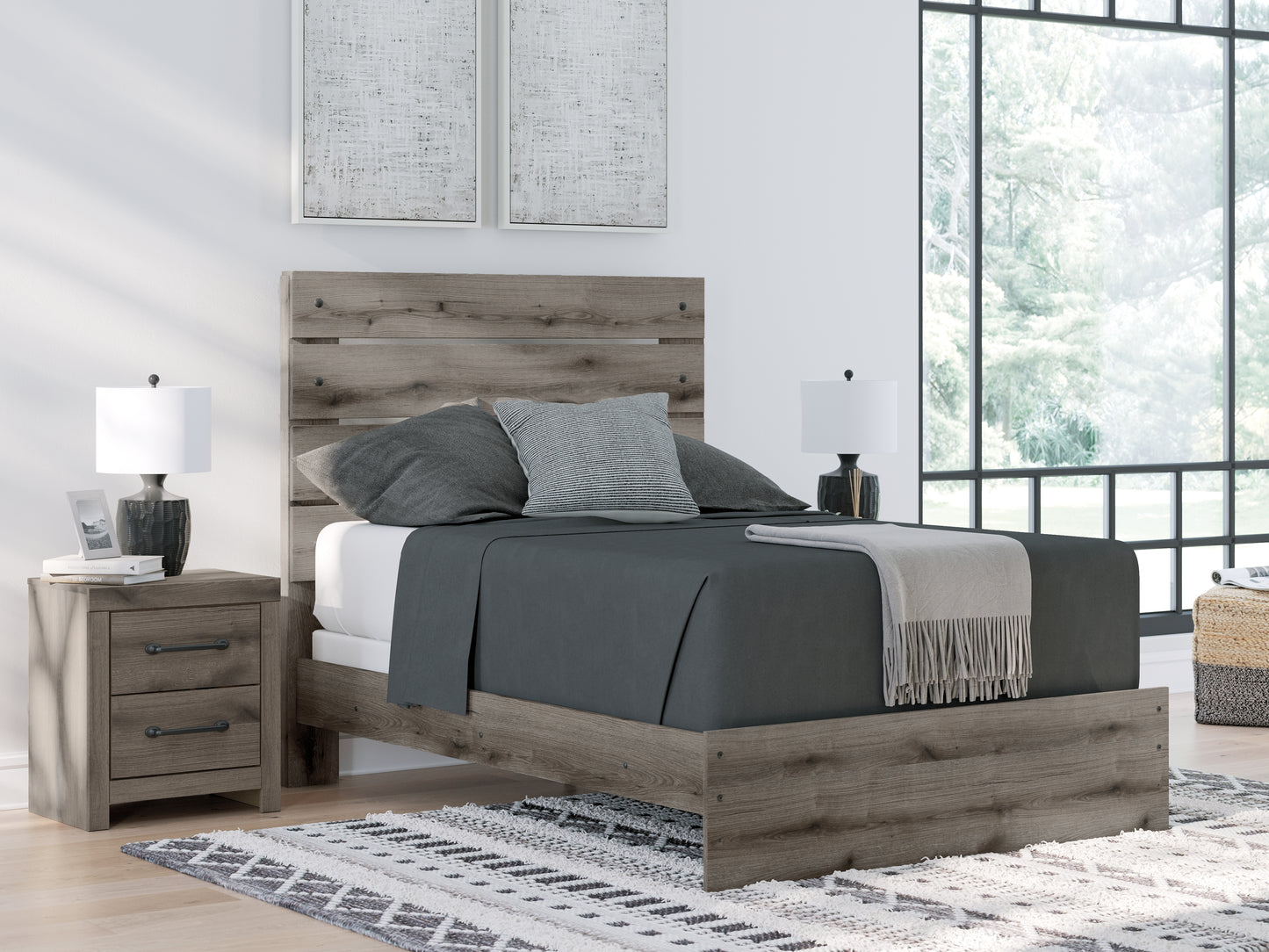 Haines Furniture Outlet - Ashley Furniture - Graystorm Bedroom - Full Panel Bed / Brown Gray - PCB2405B13