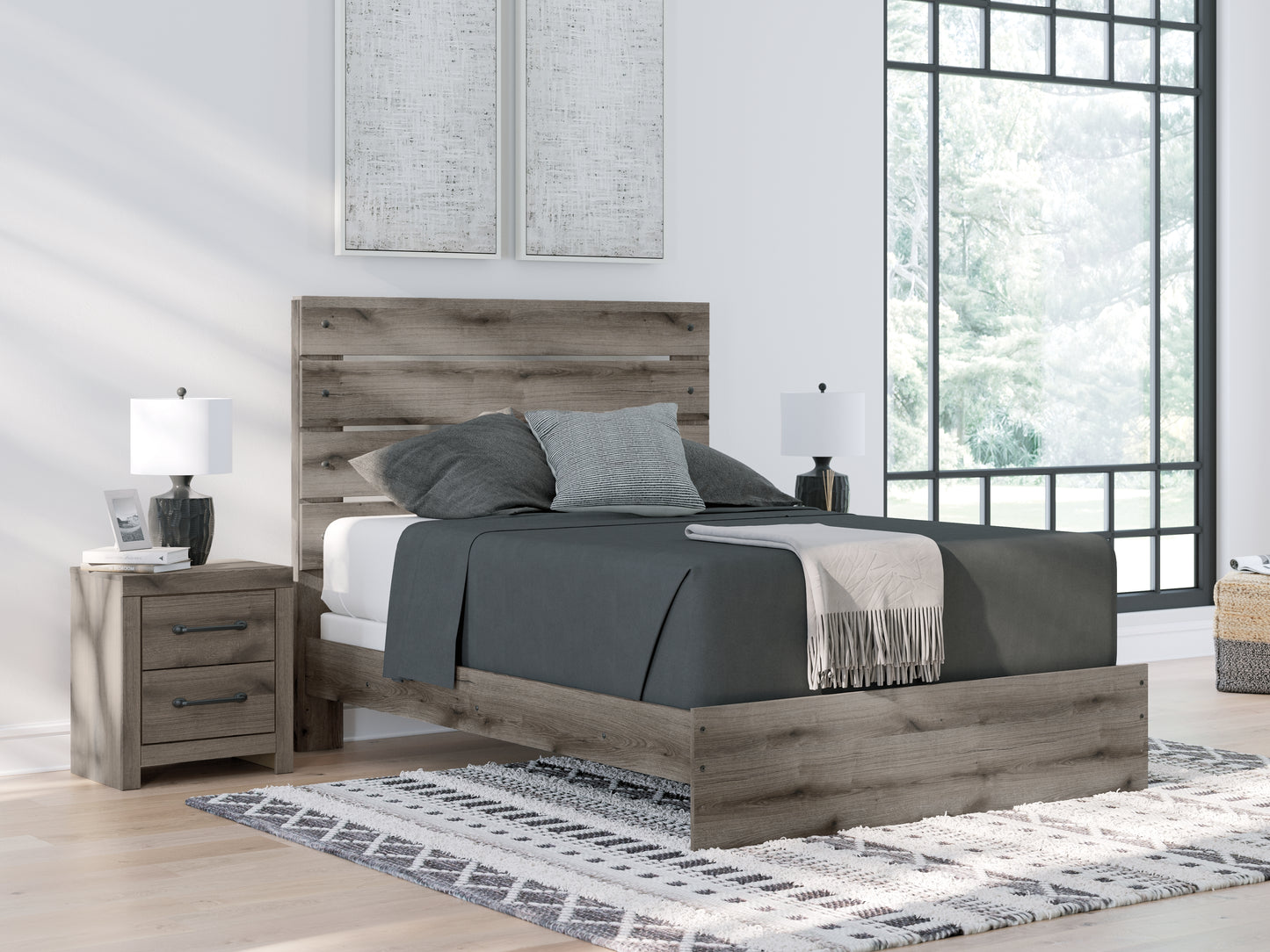 Haines Furniture Outlet - Ashley Furniture - Graystorm Bedroom - Queen Panel Bed / Brown Gray - PCB2405B2