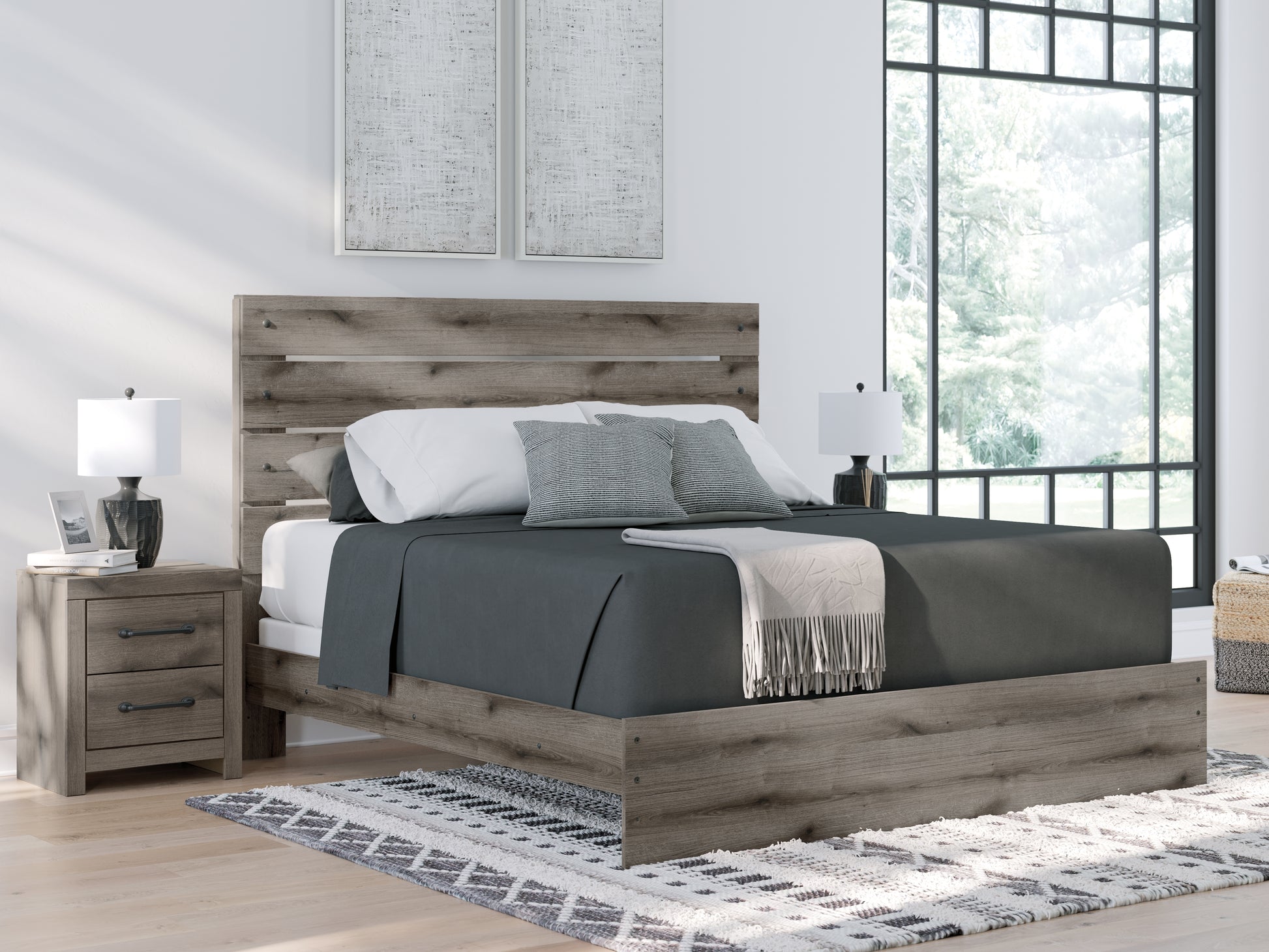 Haines Furniture Outlet - Ashley Furniture - Graystorm Bedroom - Full Panel Storage Bed / Brown Gray - PCB2405B16