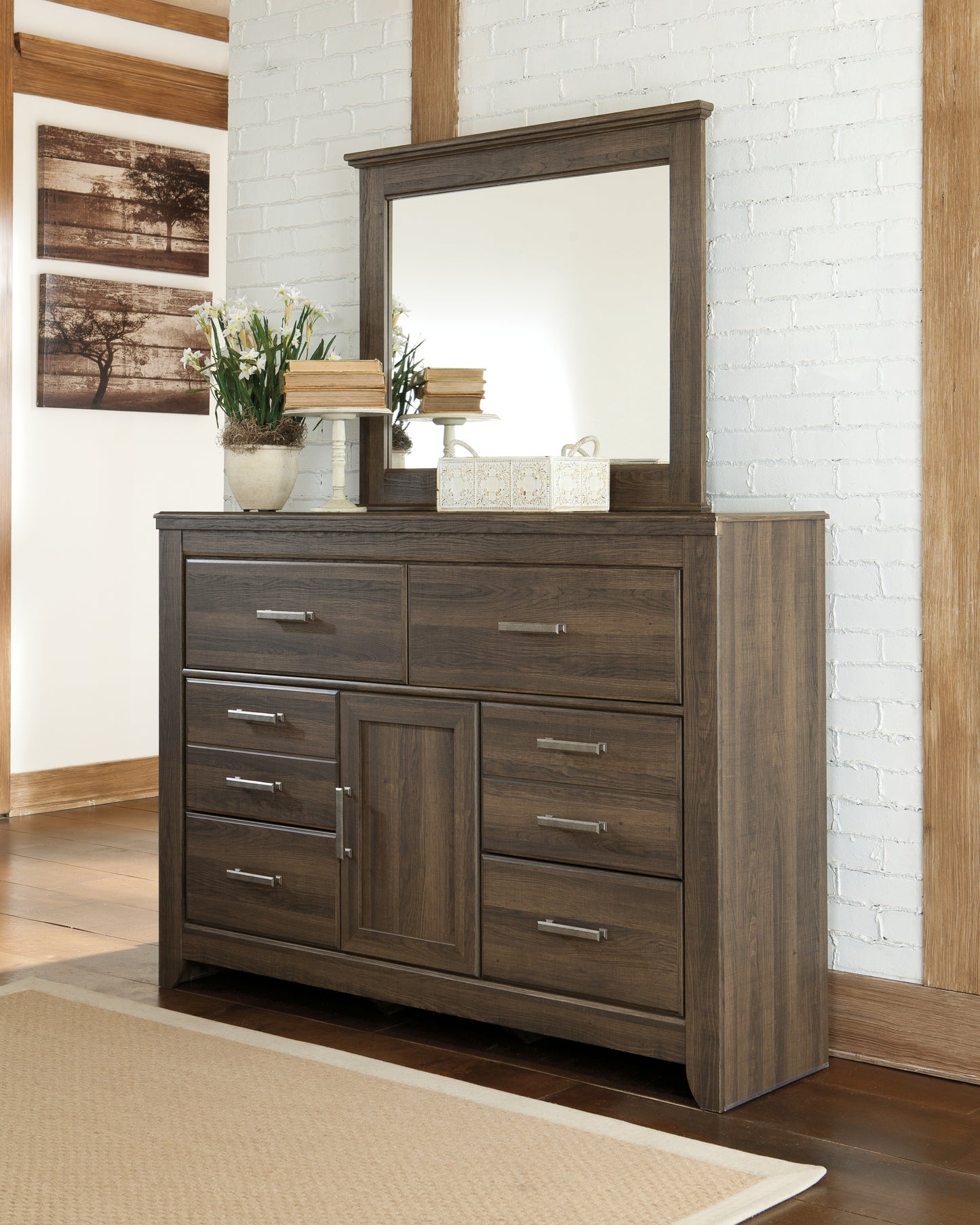 Haines Furniture Outlet - Ashley Furniture - Juararo Bedroom - Dresser and Mirror / Dark Brown - B251B1