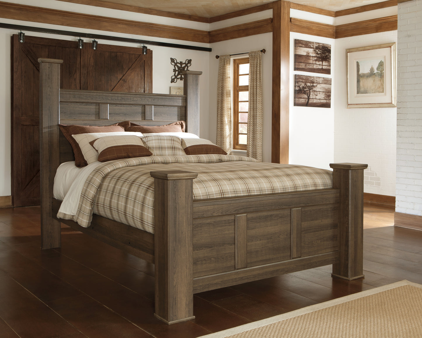 Haines Furniture Outlet - Ashley Furniture - Juararo Bedroom - Queen Poster Bed / Dark Brown - B251B3
