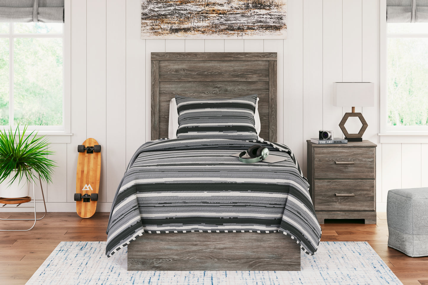 Haines Furniture Outlet - Ashley Furniture - Ralinksi Bedroom - Twin Panel Bed / Gray - B2587B11