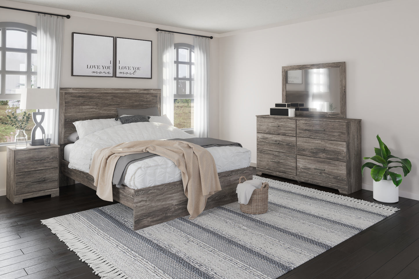 Haines Furniture Outlet - Ashley Furniture - Ralinksi Bedroom - Two Drawer Night Stand / Gray - B2587-92