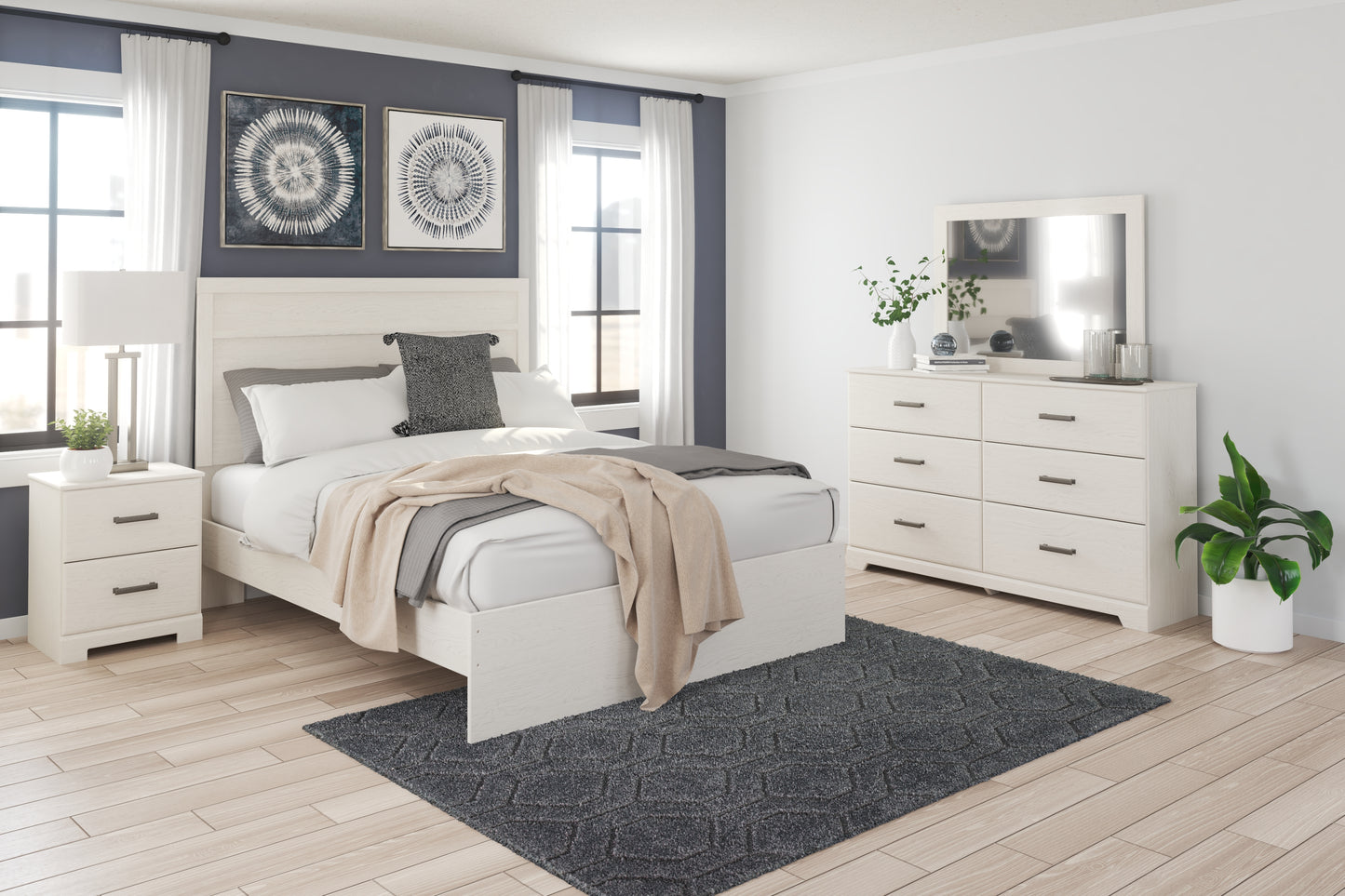 Haines Furniture Outlet - Ashley Furniture - Stelsie Bedroom - Queen Panel Bed / White - B2588B2