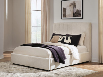Haines Furniture Outlet - Ashley Furniture - Shoralli Bedroom - Queen Upholstered Storage Bed / Beige - B2611B4