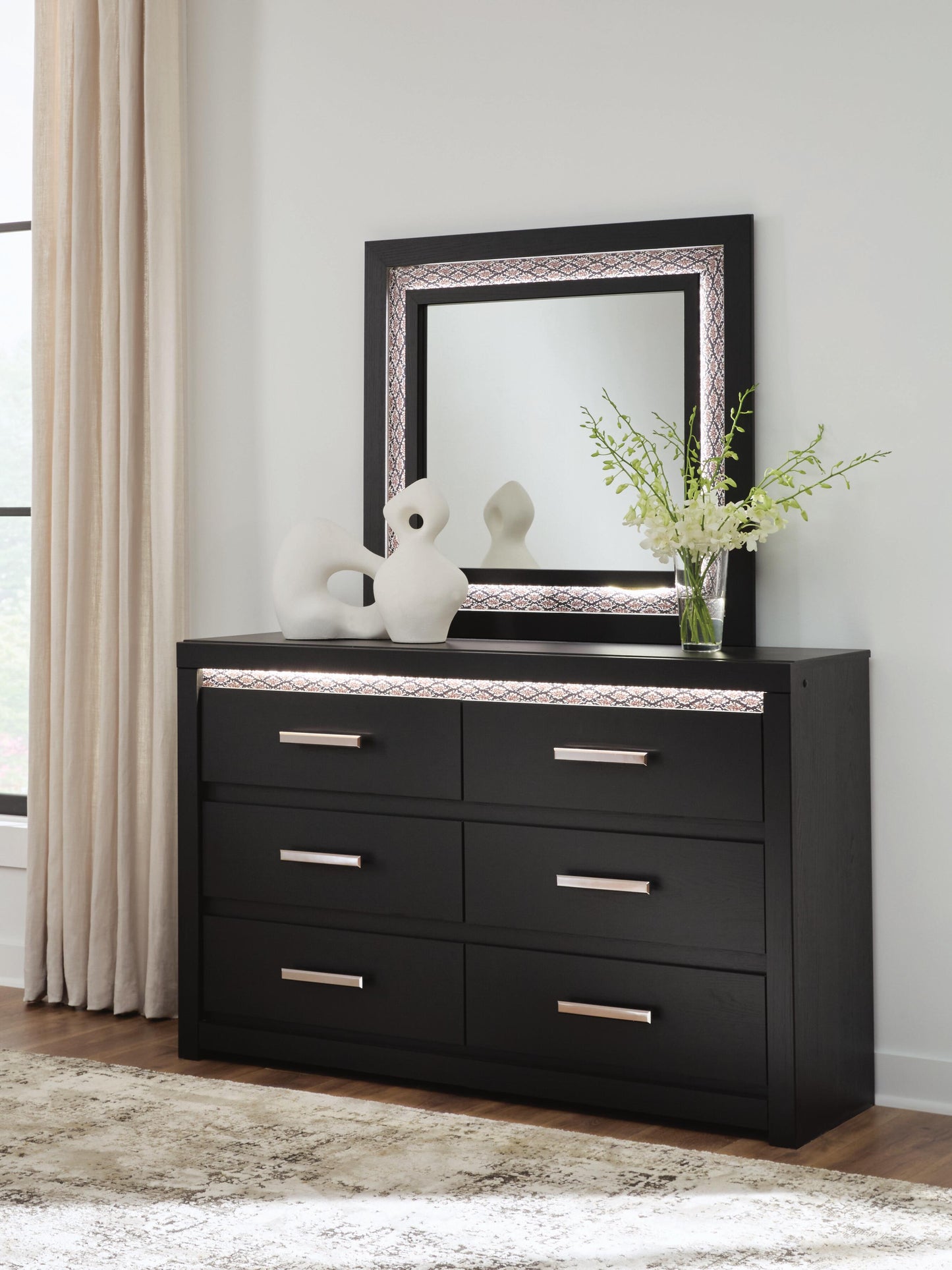 Haines Furniture Outlet - Ashley Furniture - Shoralli Bedroom - Dresser and Mirror / Black - B2611B1