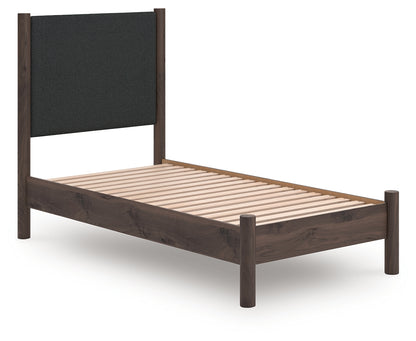 Haines Furniture Outlet - Ashley Furniture - Pamytta Bedroom - Twin Upholstered Panel Platform Bed / Brown - PCB2614B8